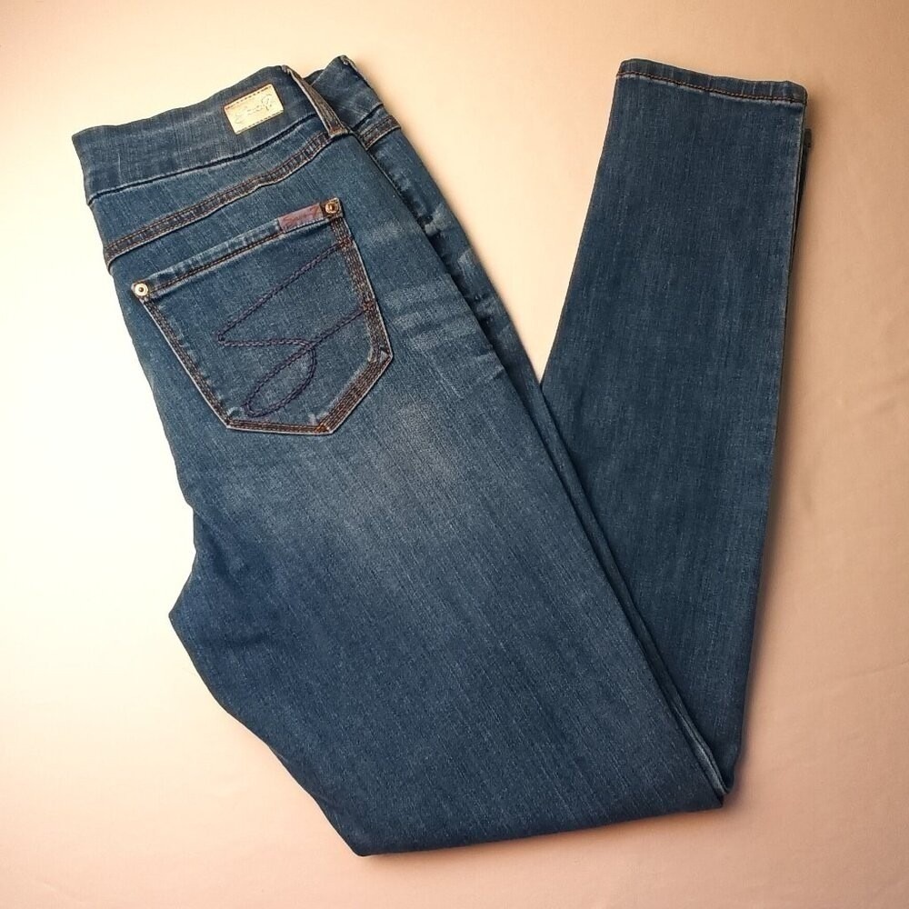 Seven7 Womens Mid Rise Tummyless Stretch Skinny Denim Jeans Size 10 Blue Classic